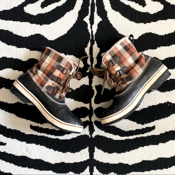 Sorel Tivoli Orange Plaid Ankle Shearling Boots Size 9 - Picture 5 of 8